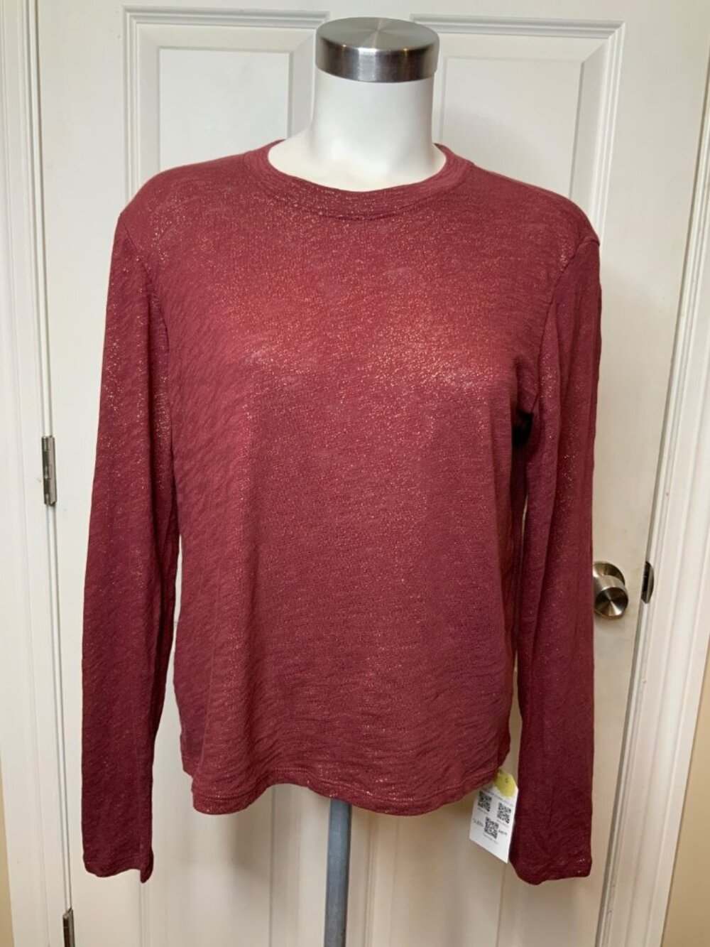 ATM Anthony Thomas Melillo Red Shimmer Slub Jersey Long-Sleeve T-Shirt, Size M